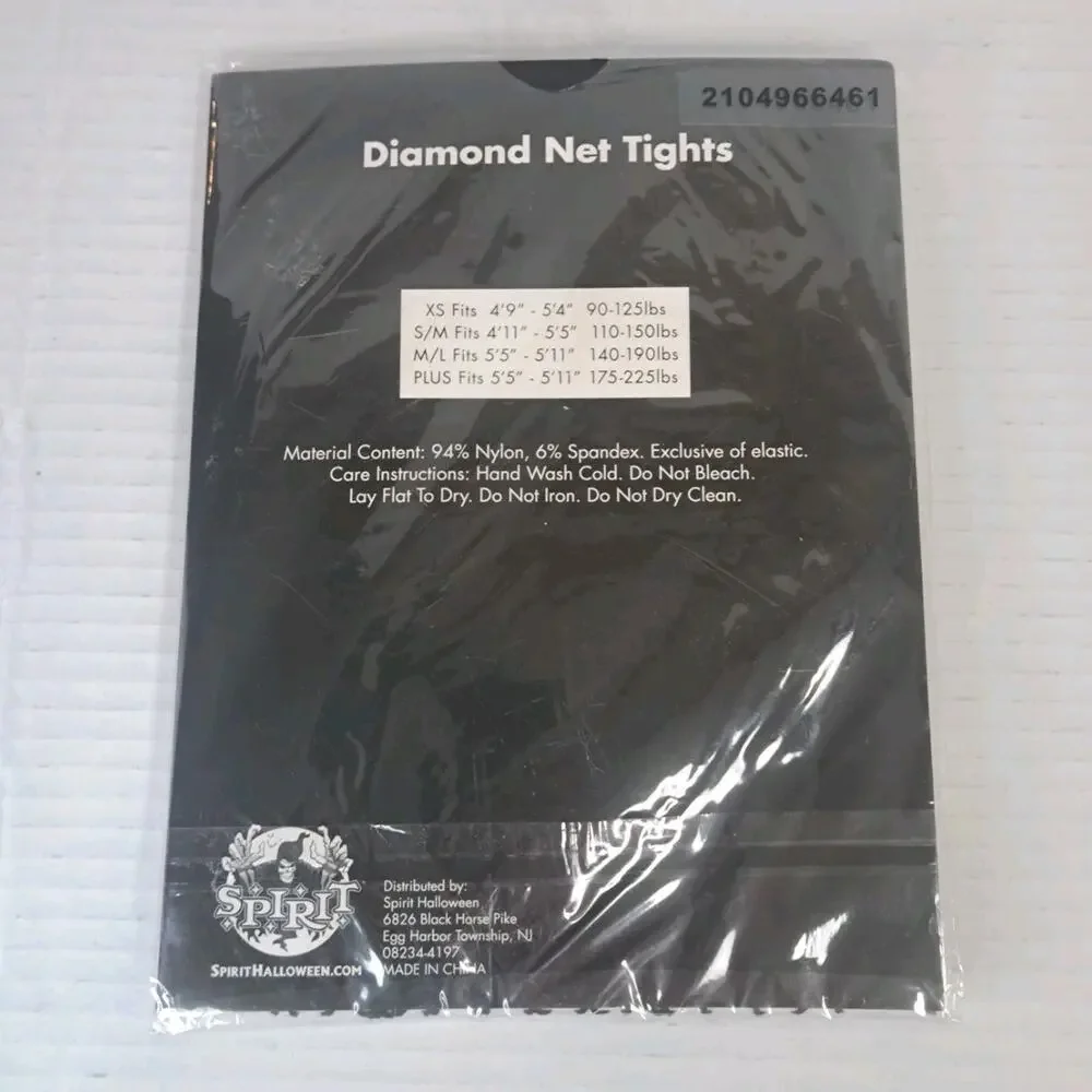 Spirit Diamond Fishnet Tights Black S/M Nylon Spandex Costume Hosiery New